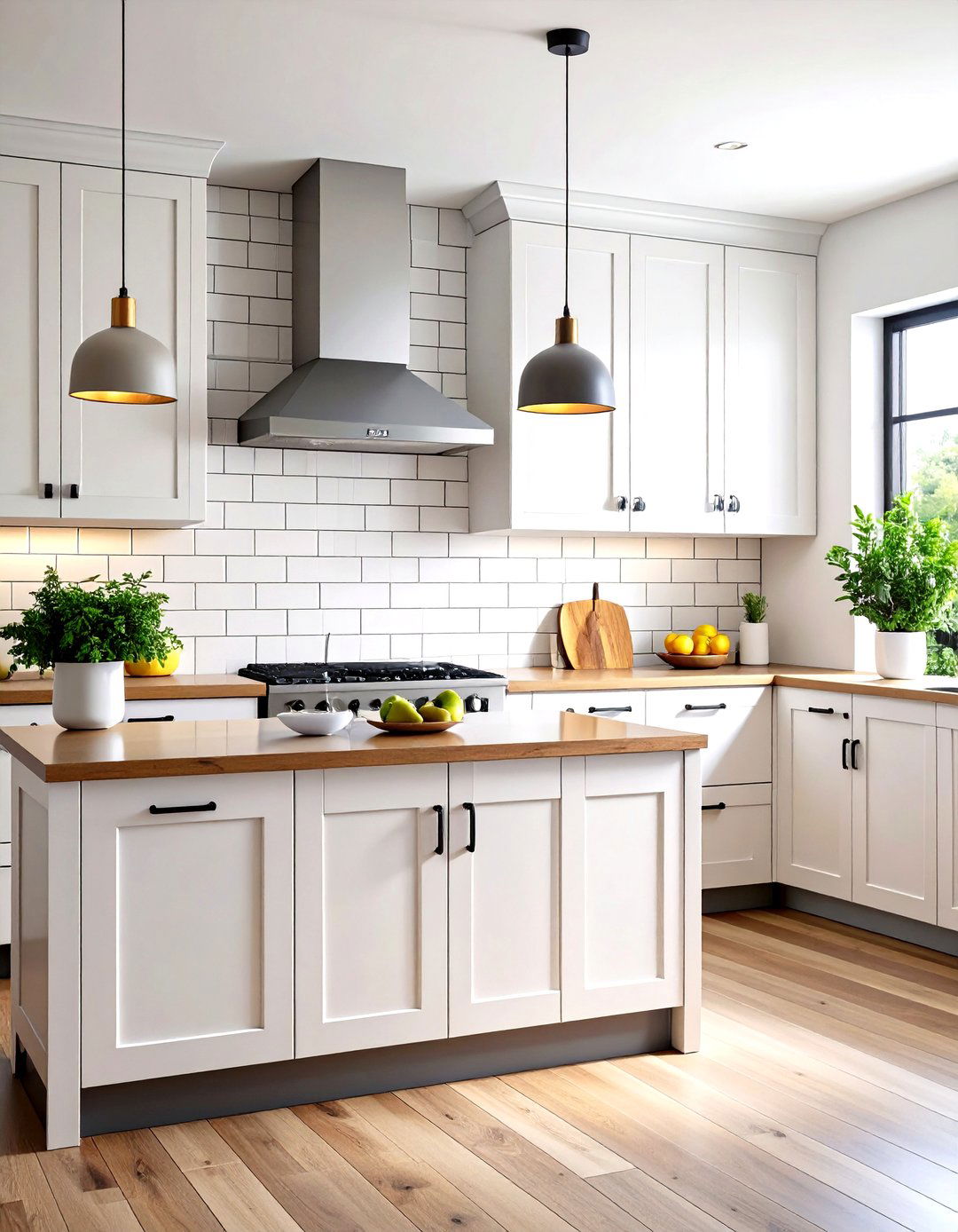 White Brick Pattern with Black Accent Strips - 24 Black and White Kitchen Backsplash Ideas