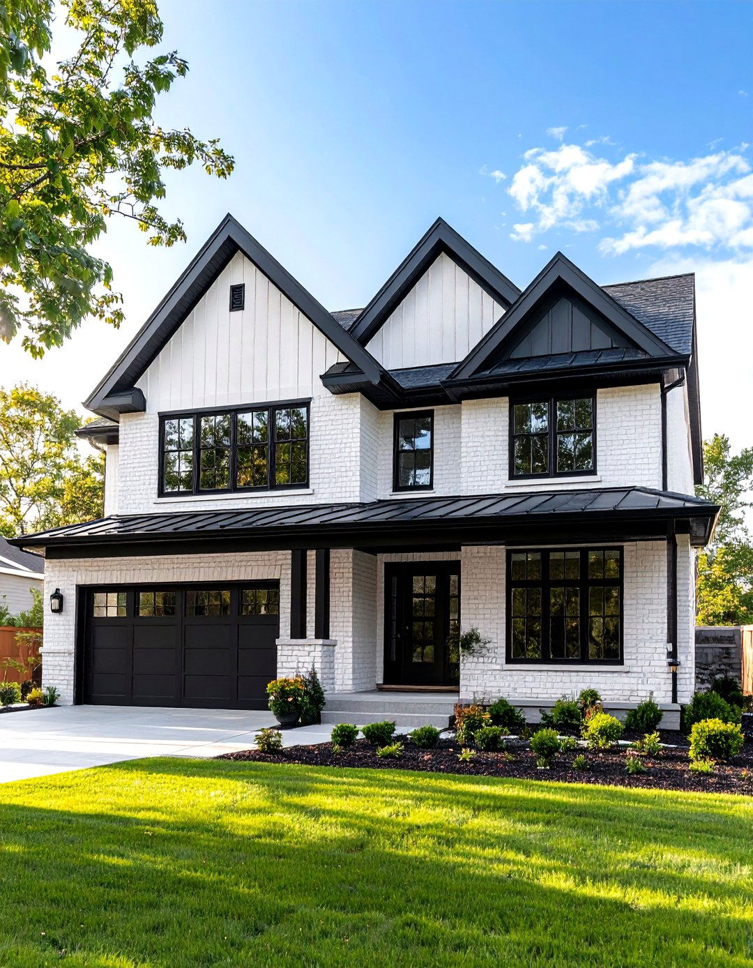 White Brick with Charcoal Soffits - 24 Exterior Brick and Paint Color Combinations