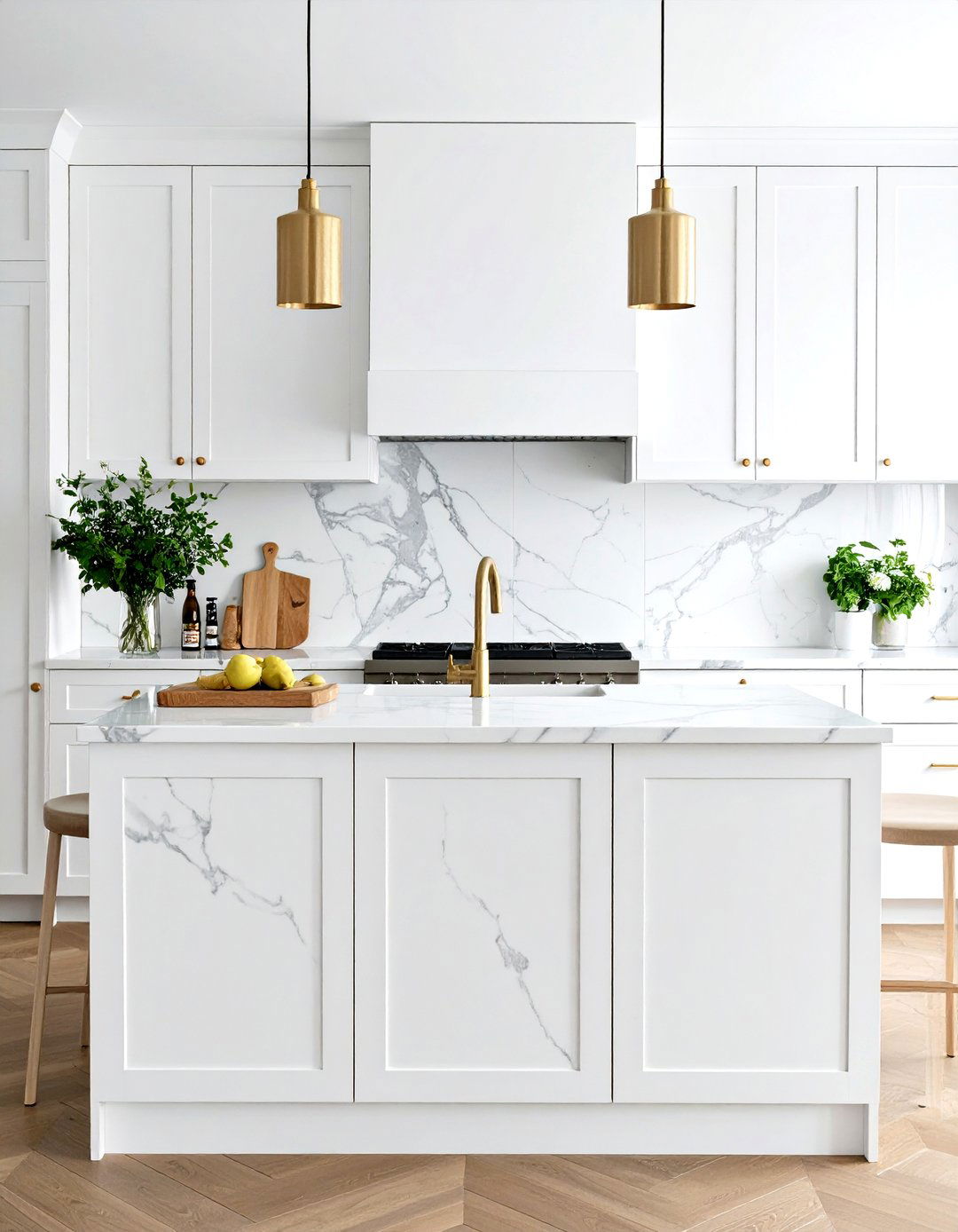 White Carrara Marble Subway - 24 White Kitchen Backsplash Ideas