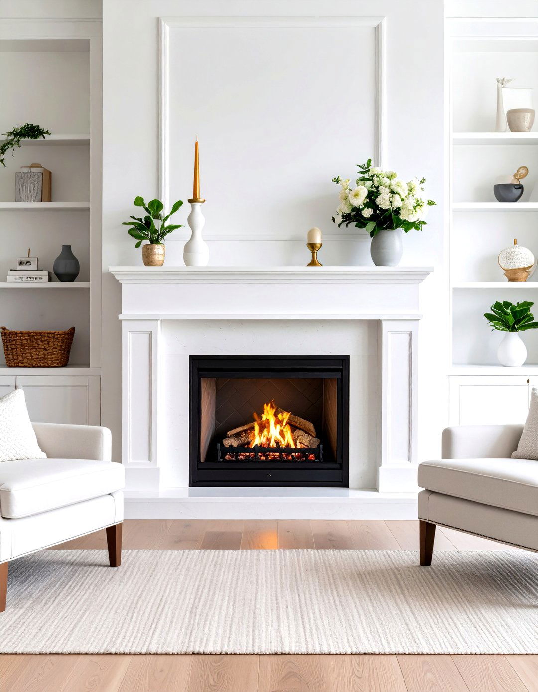 White Concrete Surround with Black Insert - 24 Black and White Fireplace Ideas