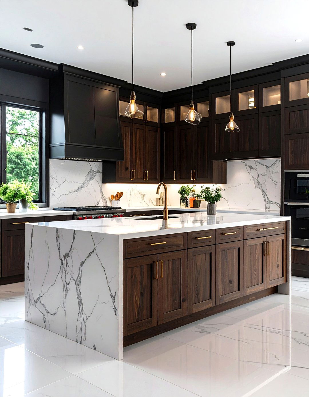 White Countertops Dark Cabinets - 24 Dark Wood Kitchen Cabinets