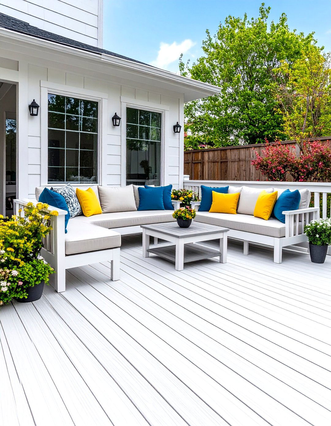 White Deck with Built in Seating - 24 White Deck Ideas
