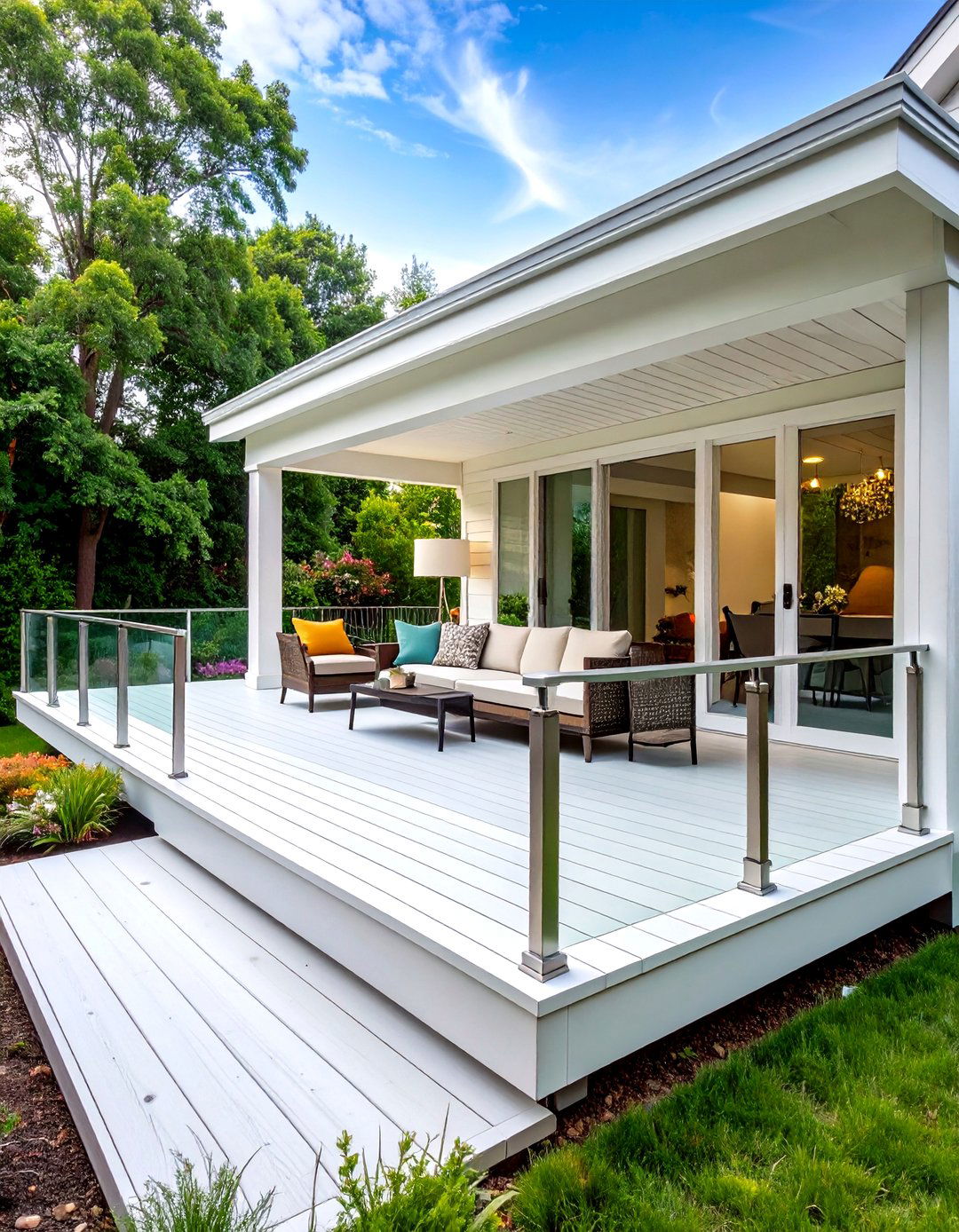 White Deck with Glass Railings - 24 White Deck Ideas