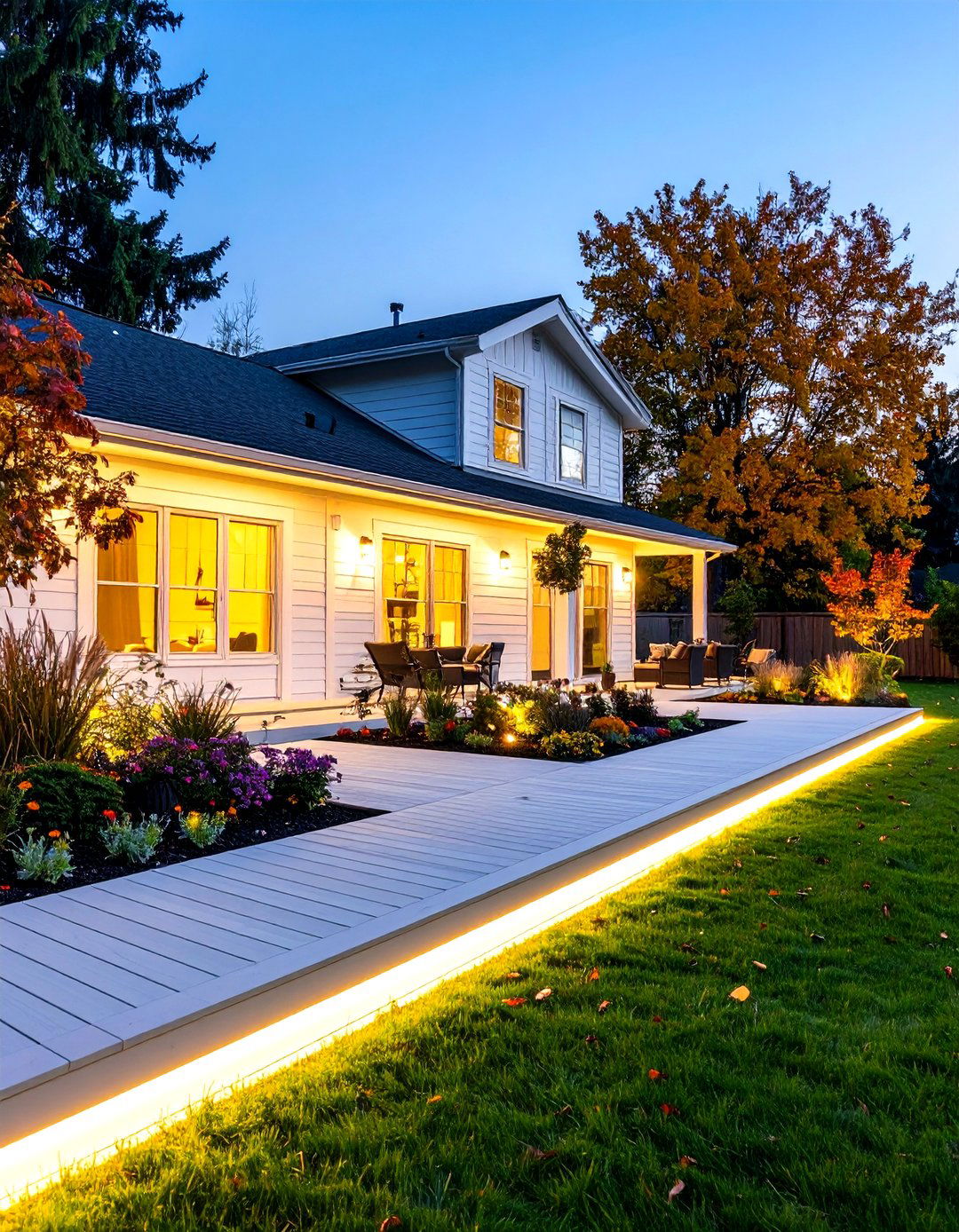 White Deck with LED Features - 24 White Deck Ideas
