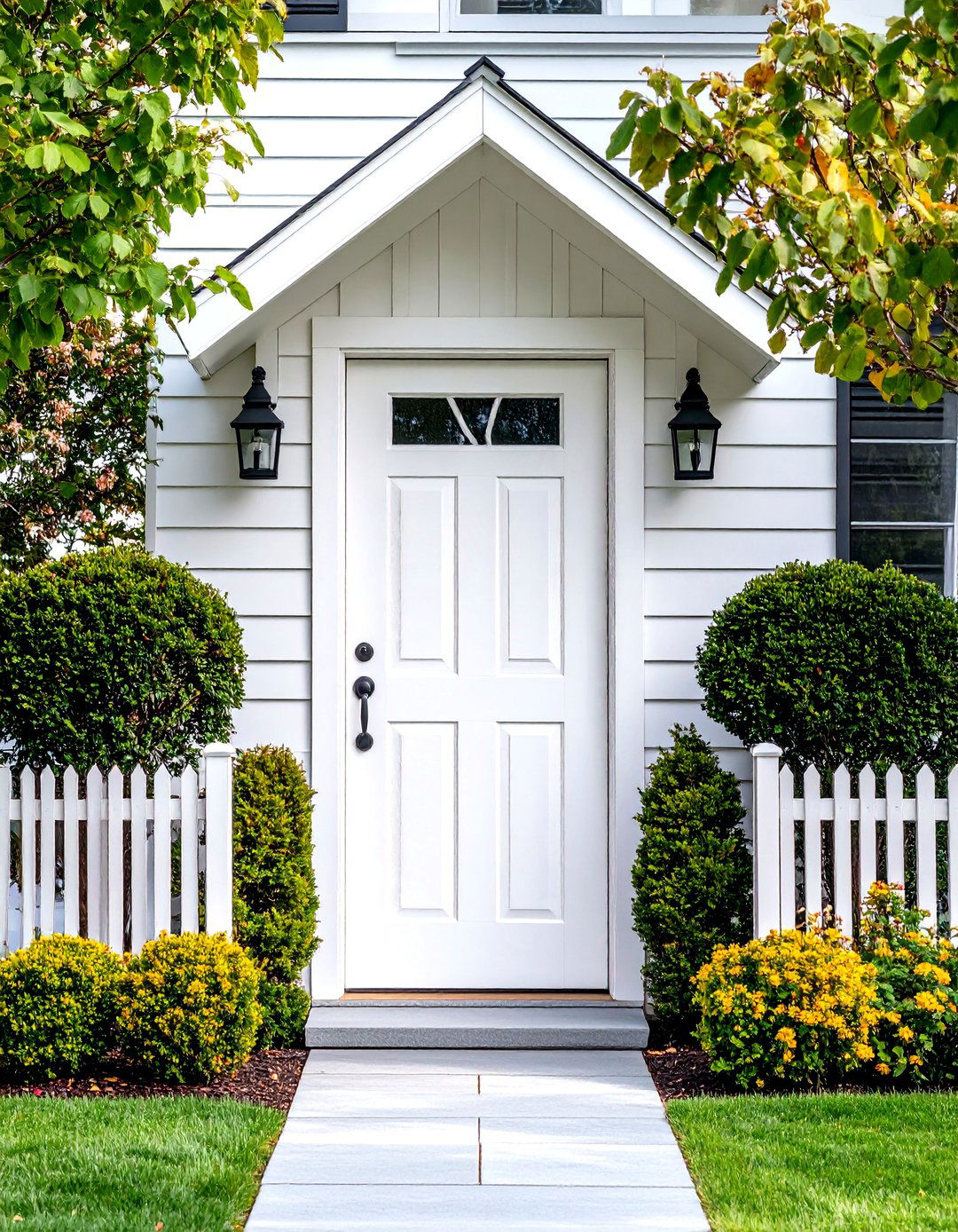White Farmhouse Board and Batten Door - 24 White Front Door Ideas