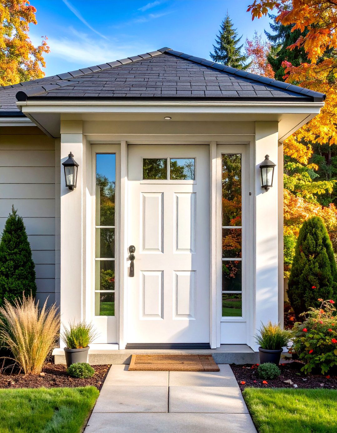 White Fiberglass Door with Sidelights - 24 White Front Door Ideas
