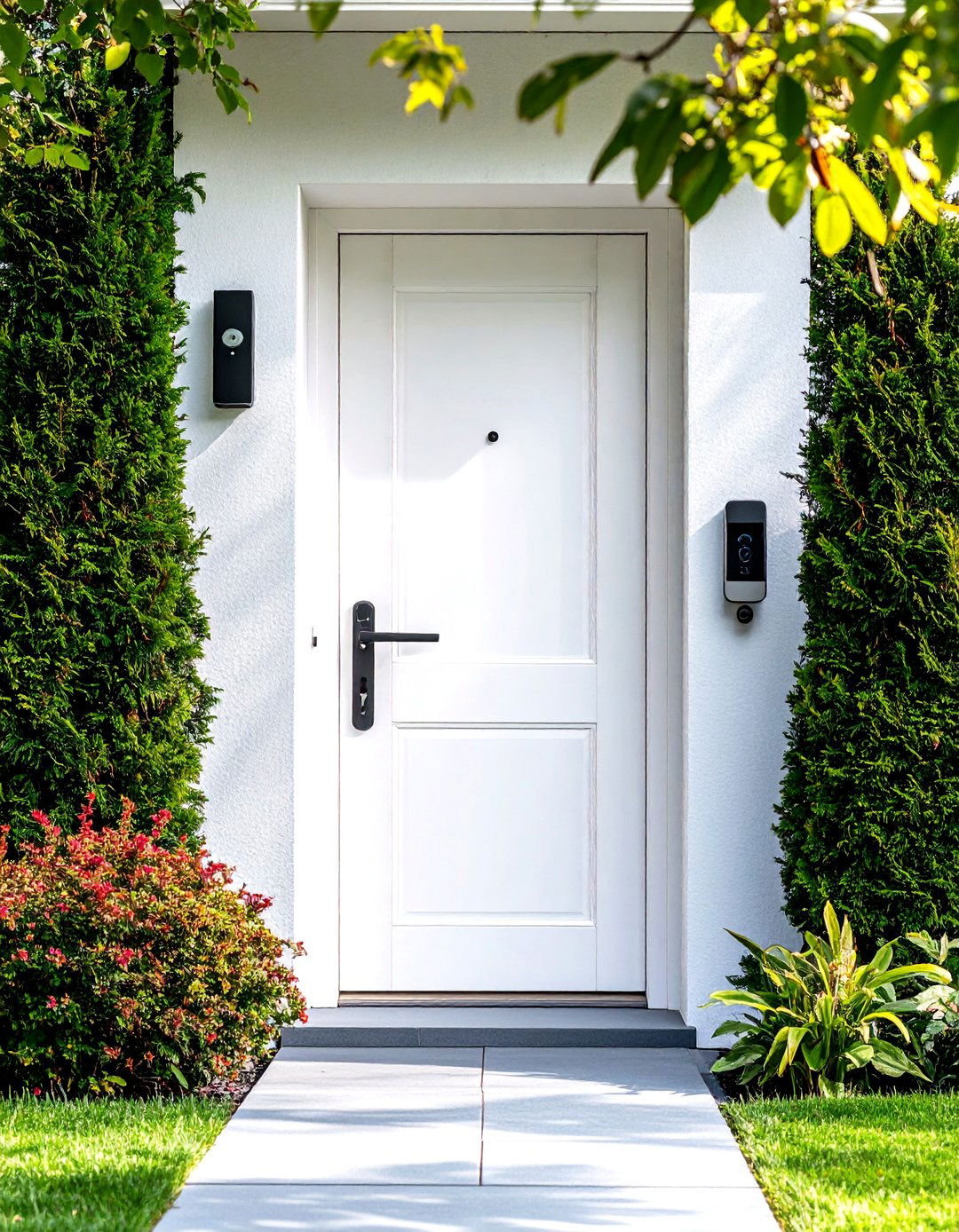 White Front Door with Smart Technology Integration - 24 White Front Door Ideas