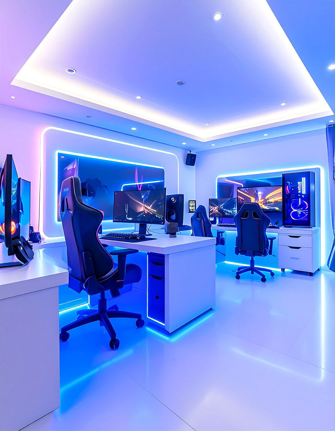 White Gaming Room Lighting Design - 24 All White Gaming Setup Ideas