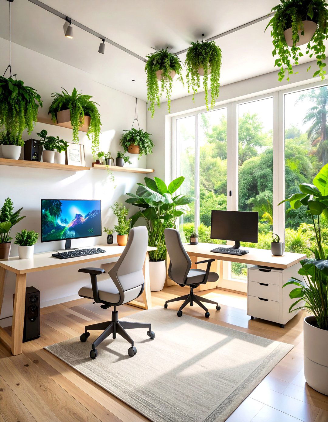 White Gaming Room with Natural Elements - 24 All White Gaming Setup Ideas