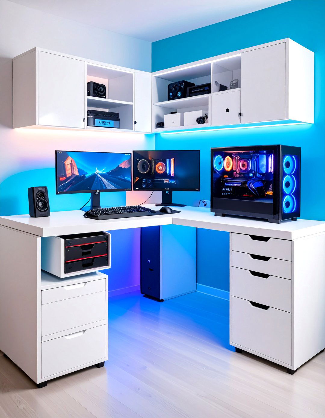 White Gaming Setup Storage Solutions - 24 All White Gaming Setup Ideas