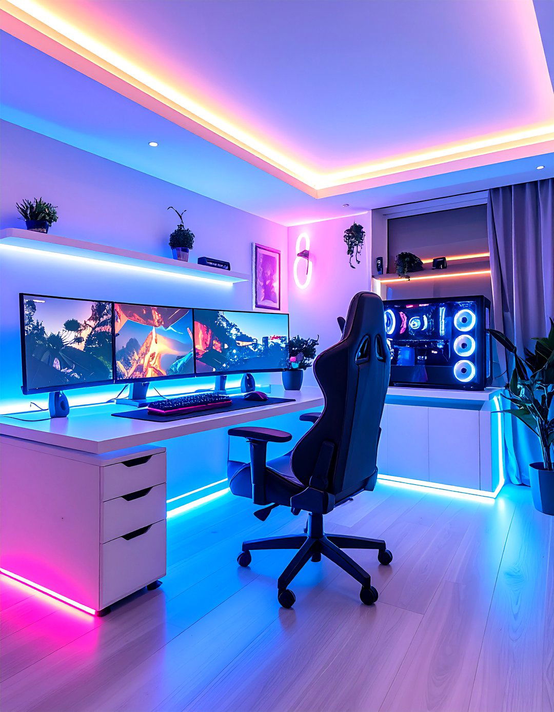 White Gaming Setup with Ambient Lighting - 24 All White Gaming Setup Ideas
