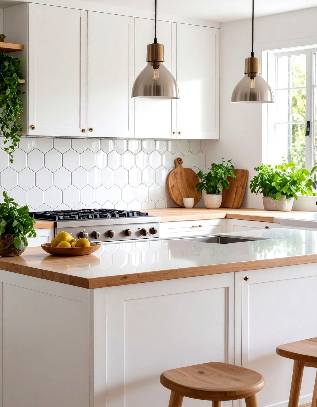 White Hexagon Glass Mosaic - 24 White Kitchen Backsplash Ideas