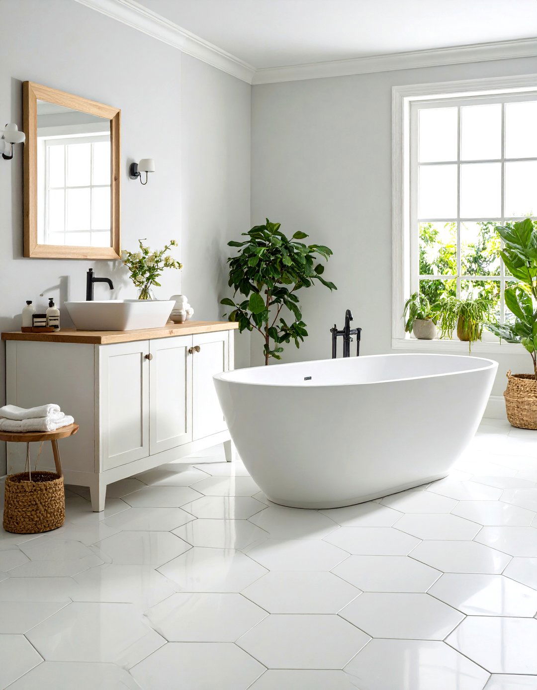 White Hexagon Mosaic Floor Patterns - 24 White Tile Bathroom Ideas