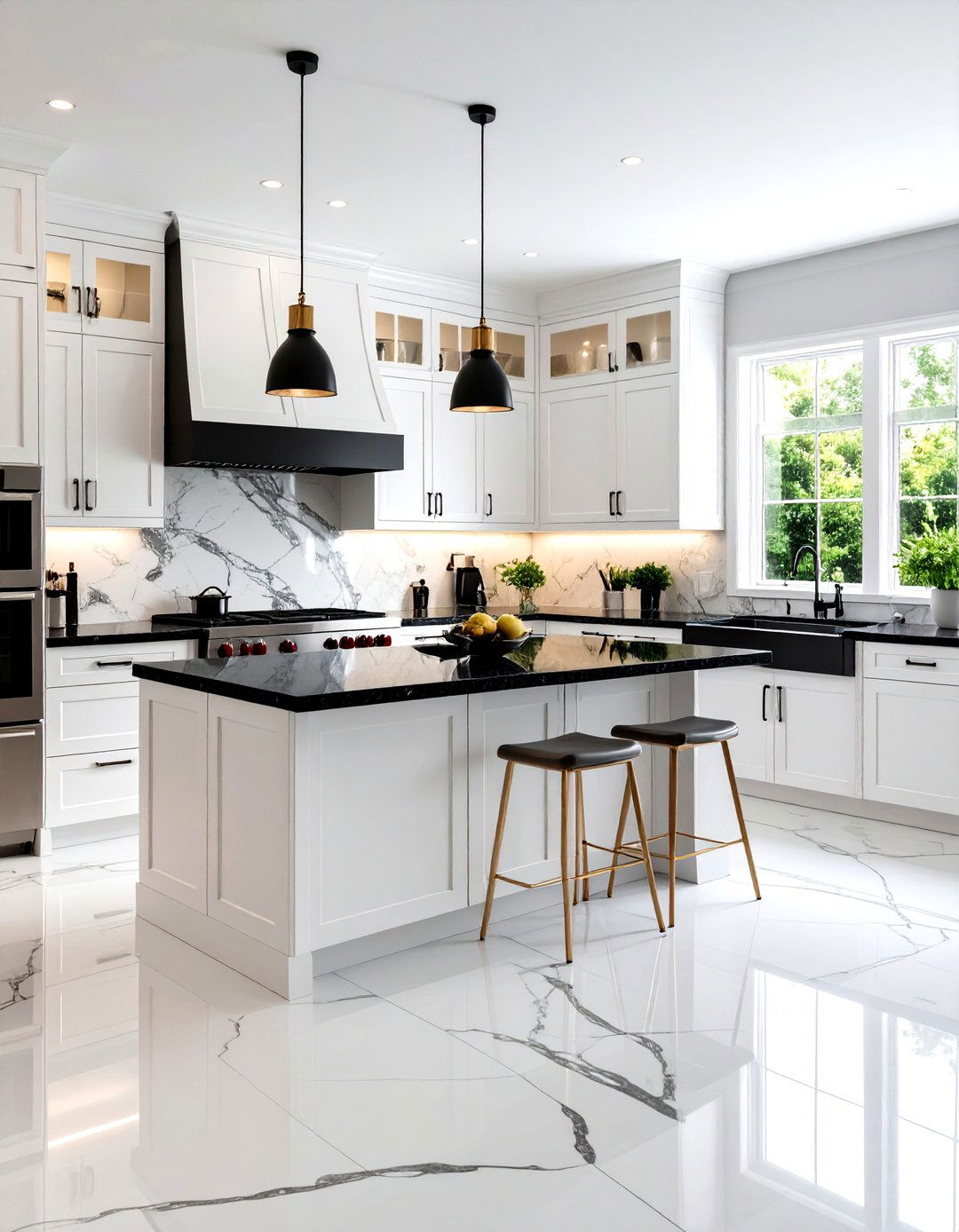White Kitchen with Black Countertops and Stainless Steel Appliances - 24 White Kitchen with Stainless Steel Appliances Ideas