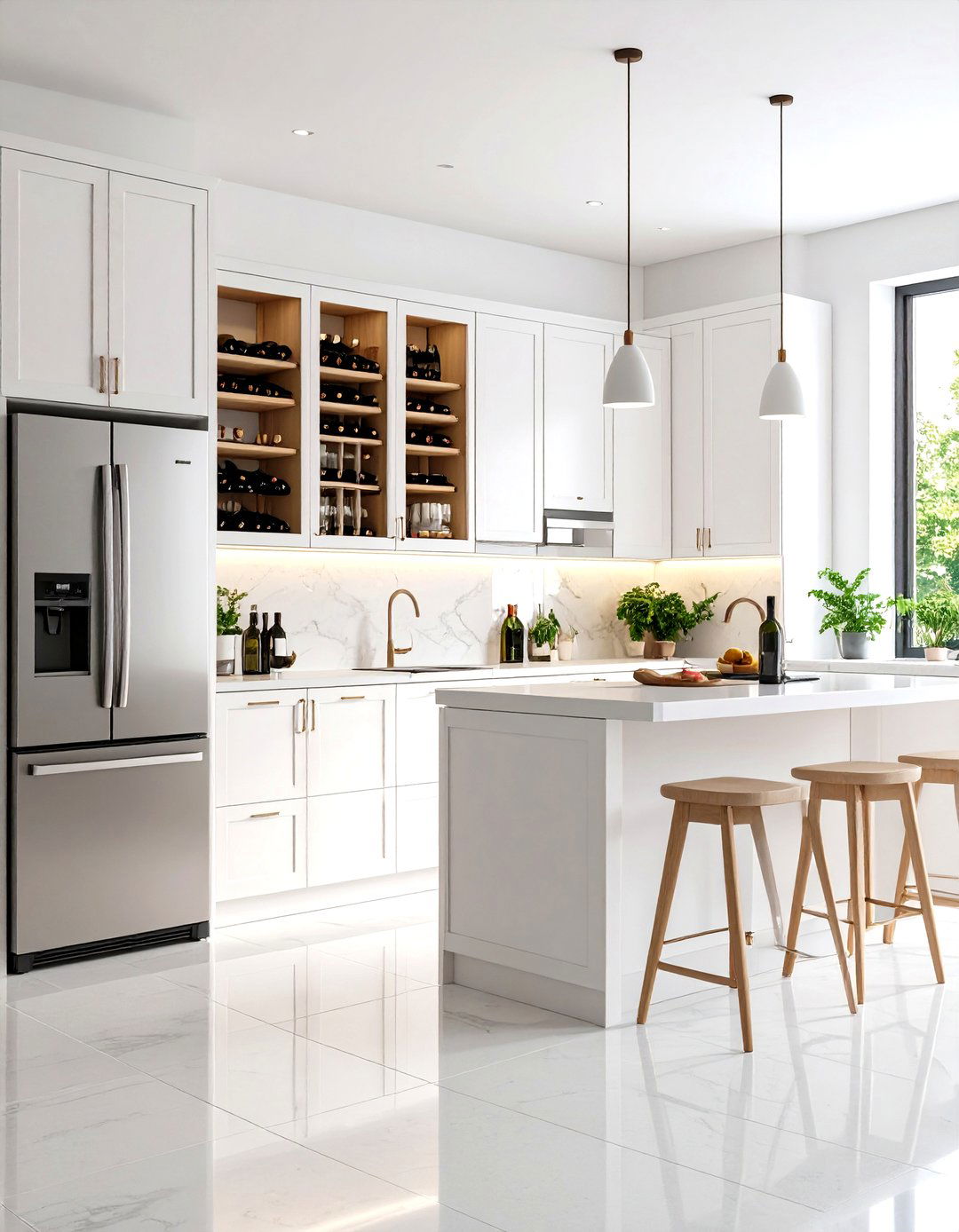White Kitchen with Compact Wine Storage - 24 Small White Kitchen Ideas