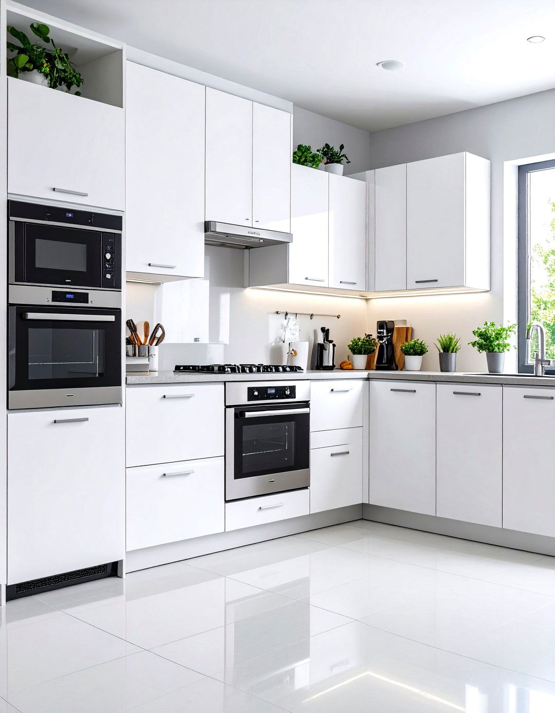 White Kitchen with Integrated Appliance Storage - 24 Small White Kitchen Ideas