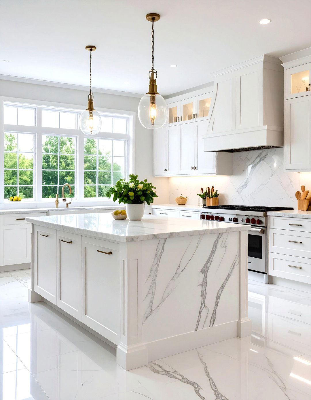 White Kitchen with Natural Stone Countertops - 24 Small White Kitchen Ideas