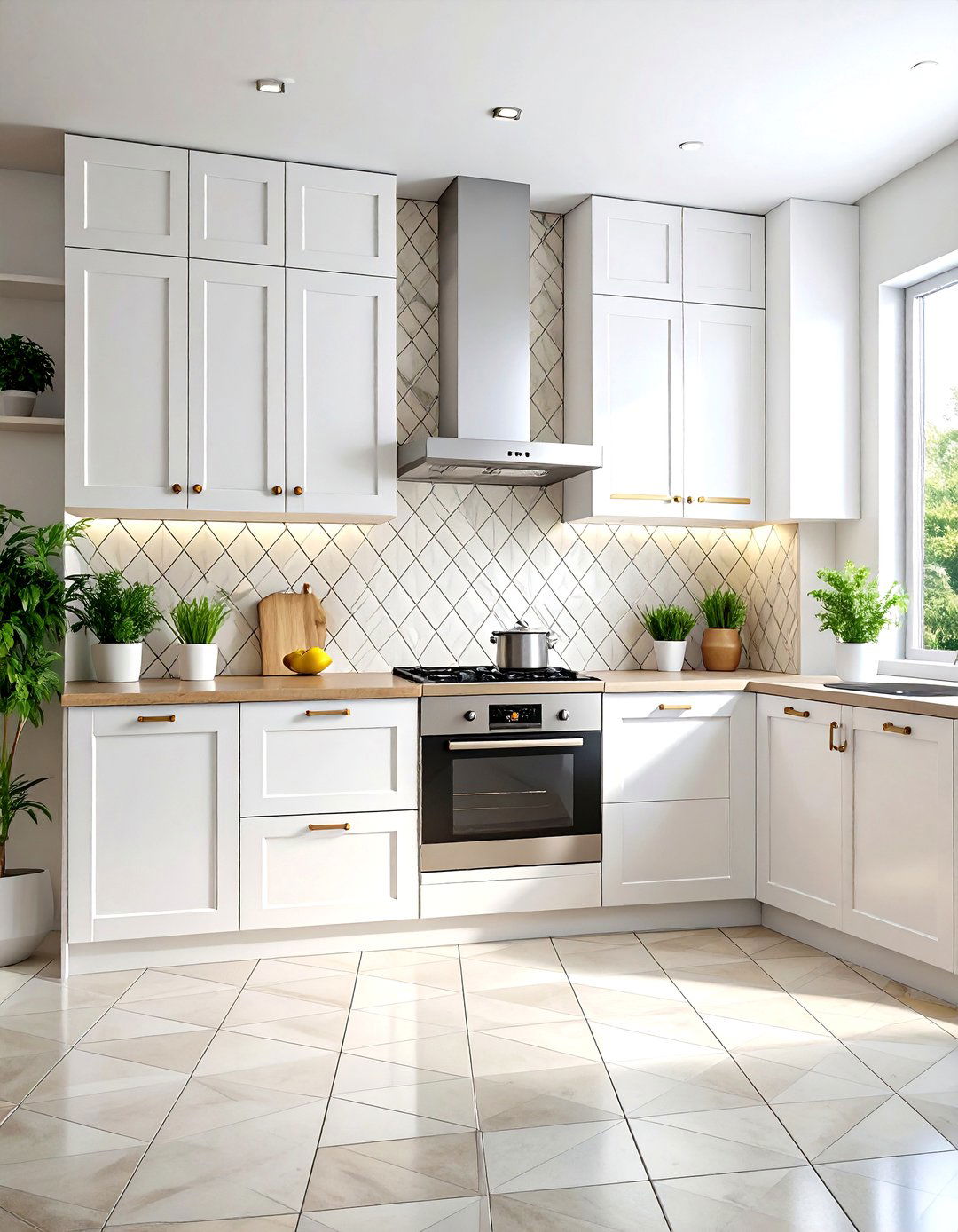 White Kitchen with Patterned Ceramic Backsplash - 24 Small White Kitchen Ideas