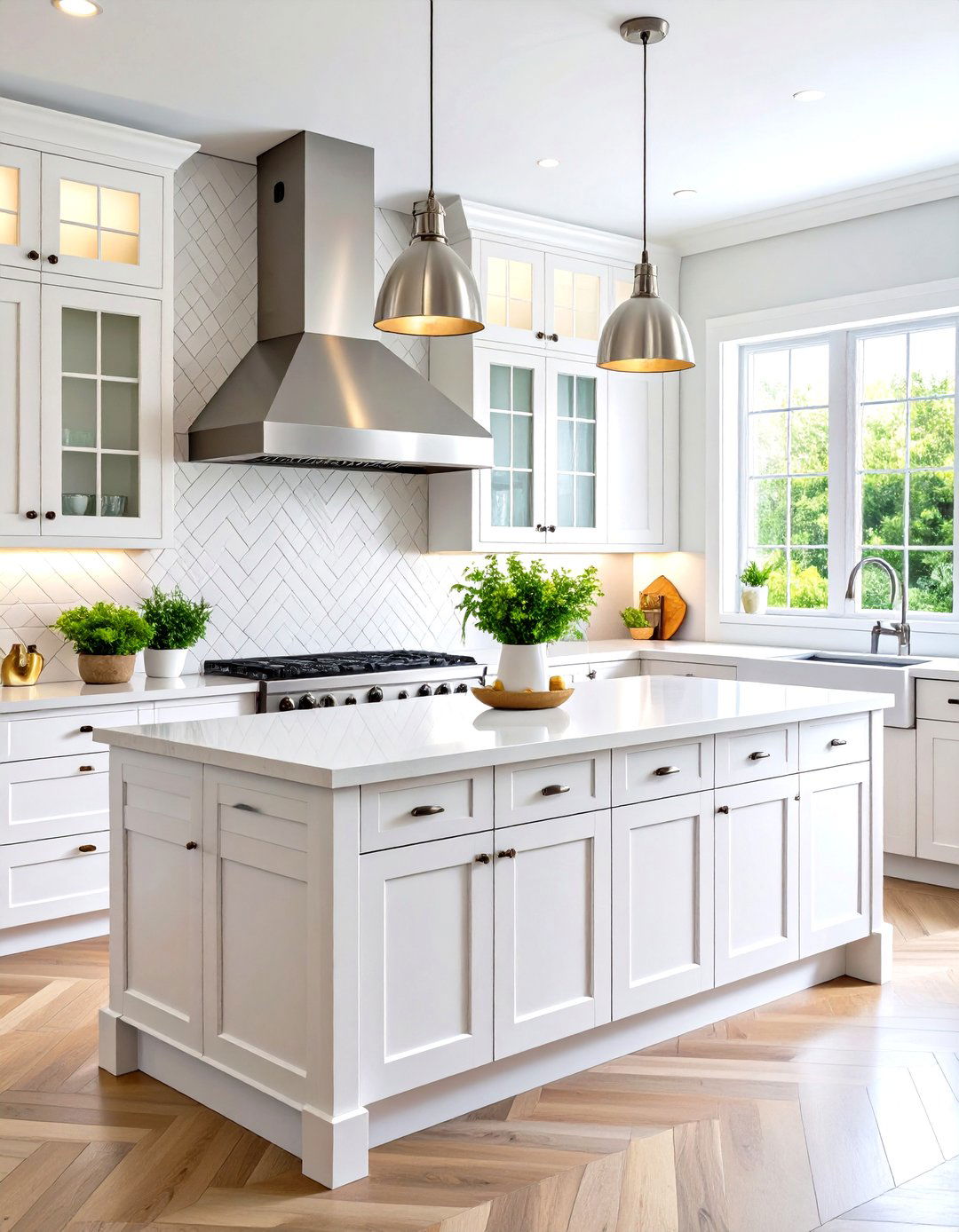 White Kitchen with Subway Tile and Stainless Steel Range Hood - 24 White Kitchen with Stainless Steel Appliances Ideas