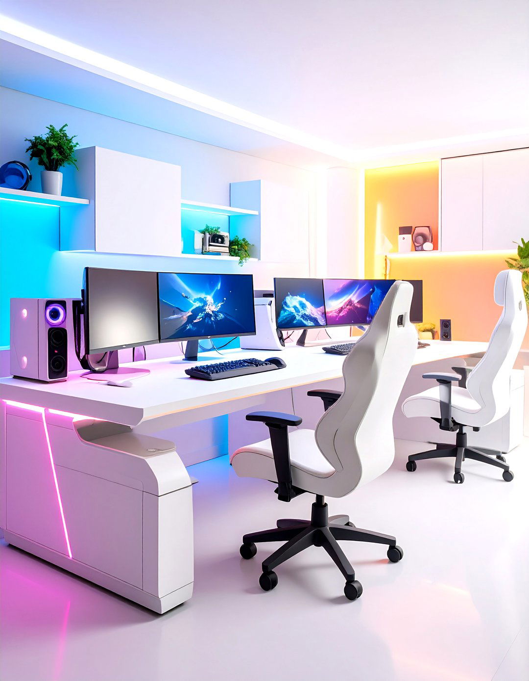 White L Shaped Gaming Configuration - 24 All White Gaming Setup Ideas