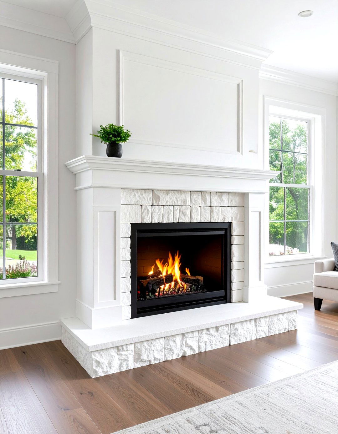 White Limestone with Black Details - 24 Black and White Fireplace Ideas