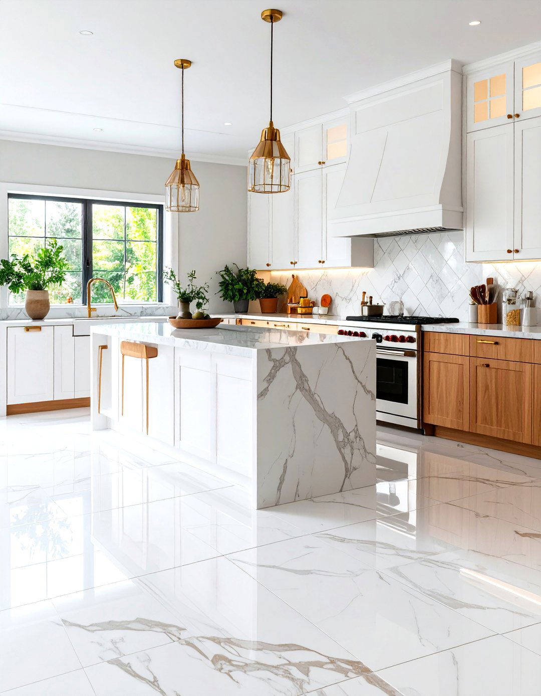 White Marble Mosaic Kitchen Floors - 24 White Kitchen Floor Ideas