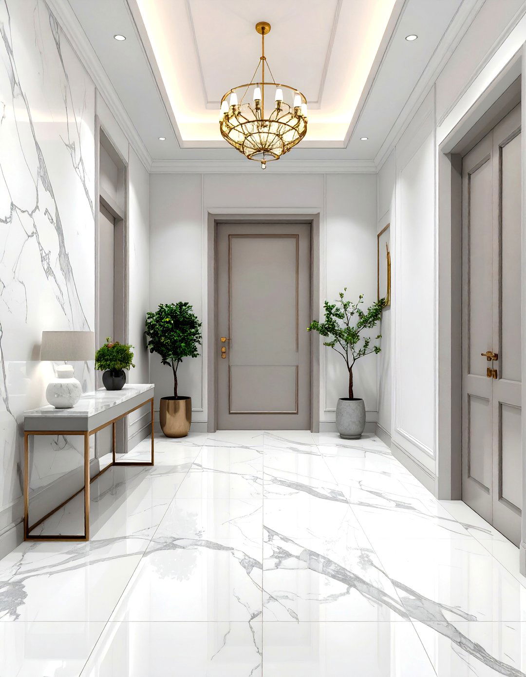 White Marble with Gray Veining - 24 Small Entryway Tile Floor Ideas