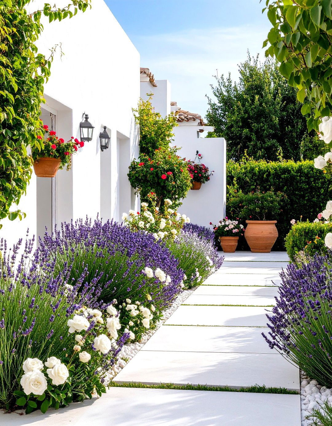 White Mediterranean Garden Retreat - 24 White Garden Design Ideas
