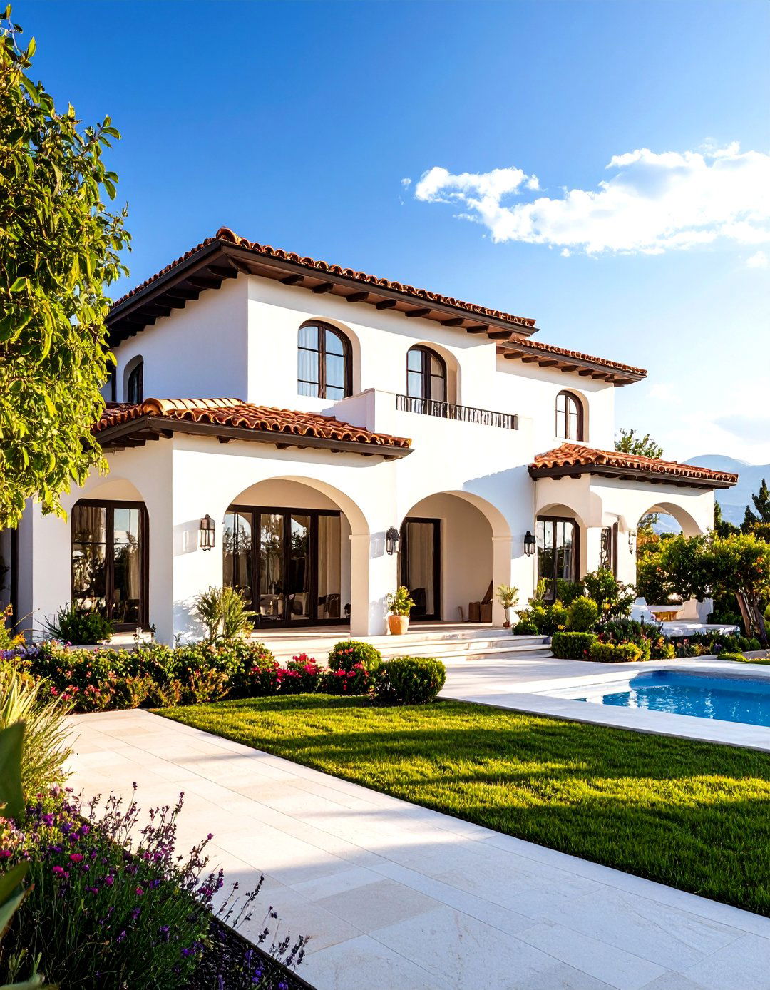White Mediterranean Stucco with Tile Roofing - 24 White Home Exterior Ideas