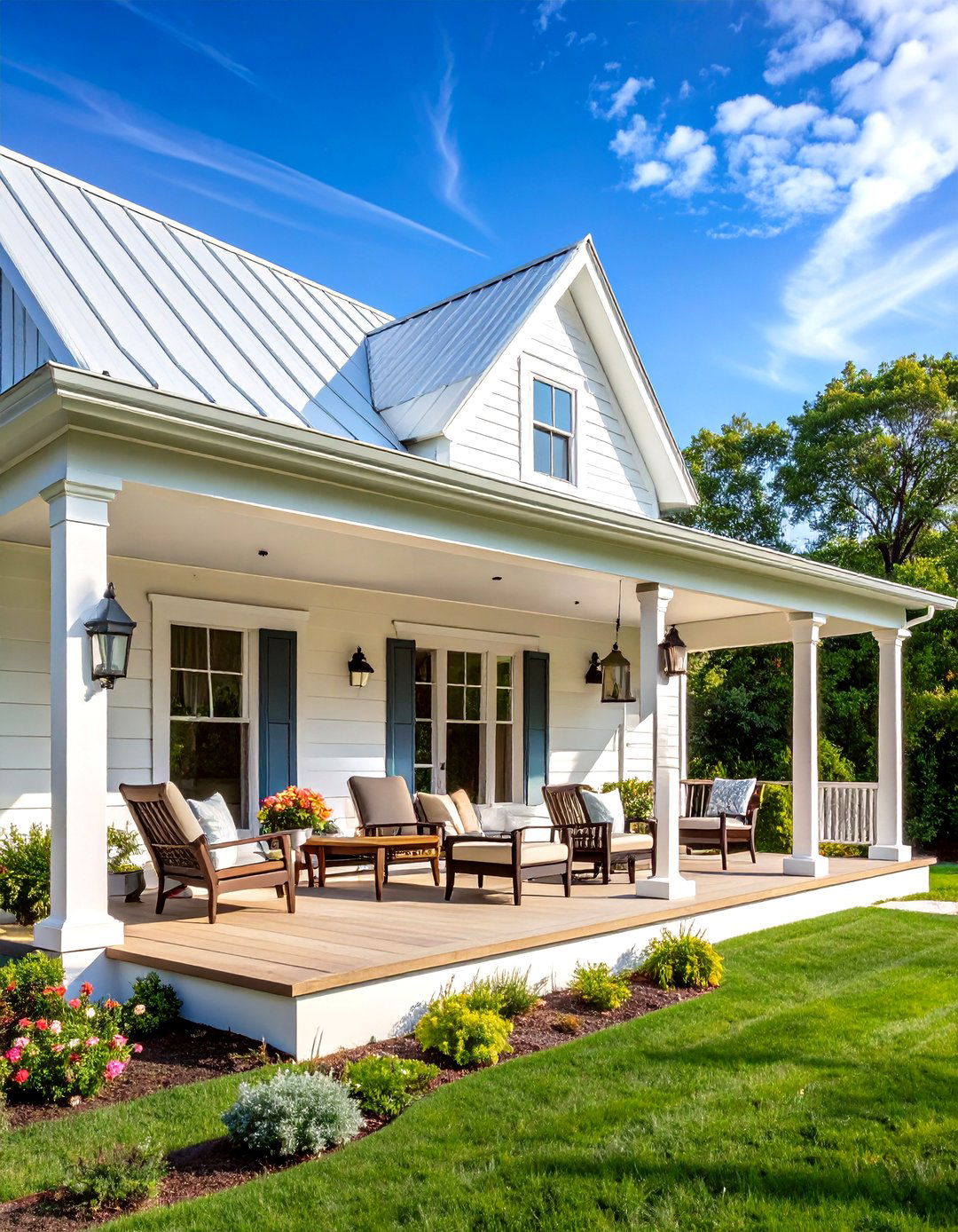 White Metal Classic Elegance - 24 Metal Roof Porch Design Ideas