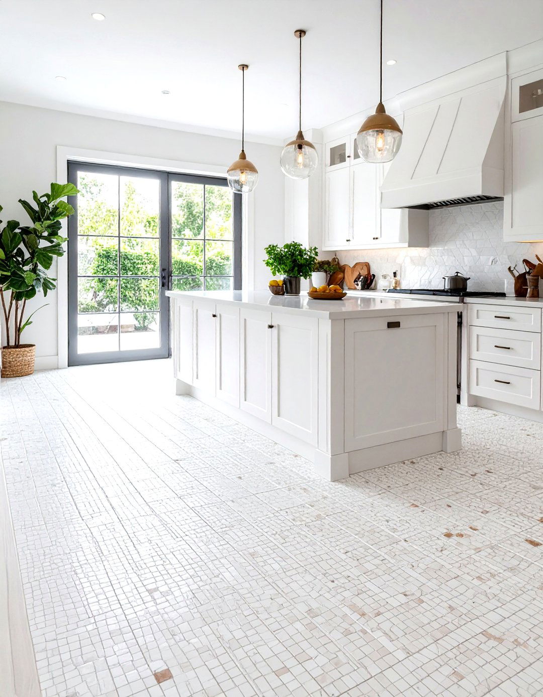 White Mosaic Tile Kitchen Floors - 24 White Kitchen Floor Ideas
