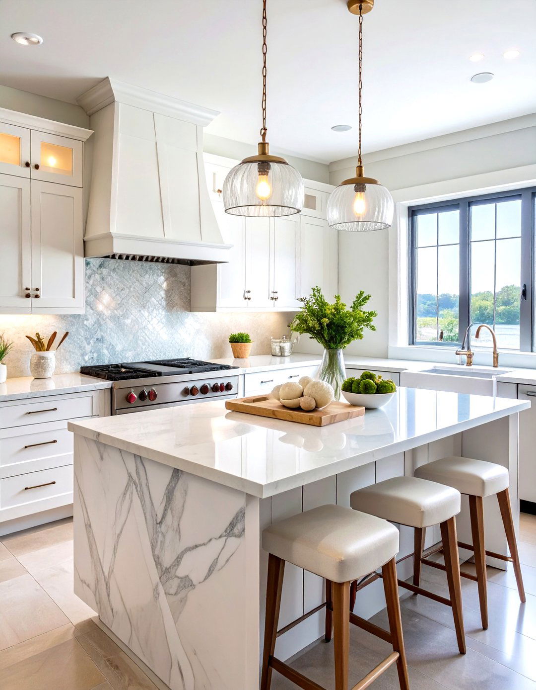 White Mother of Pearl - 24 White Kitchen Backsplash Ideas