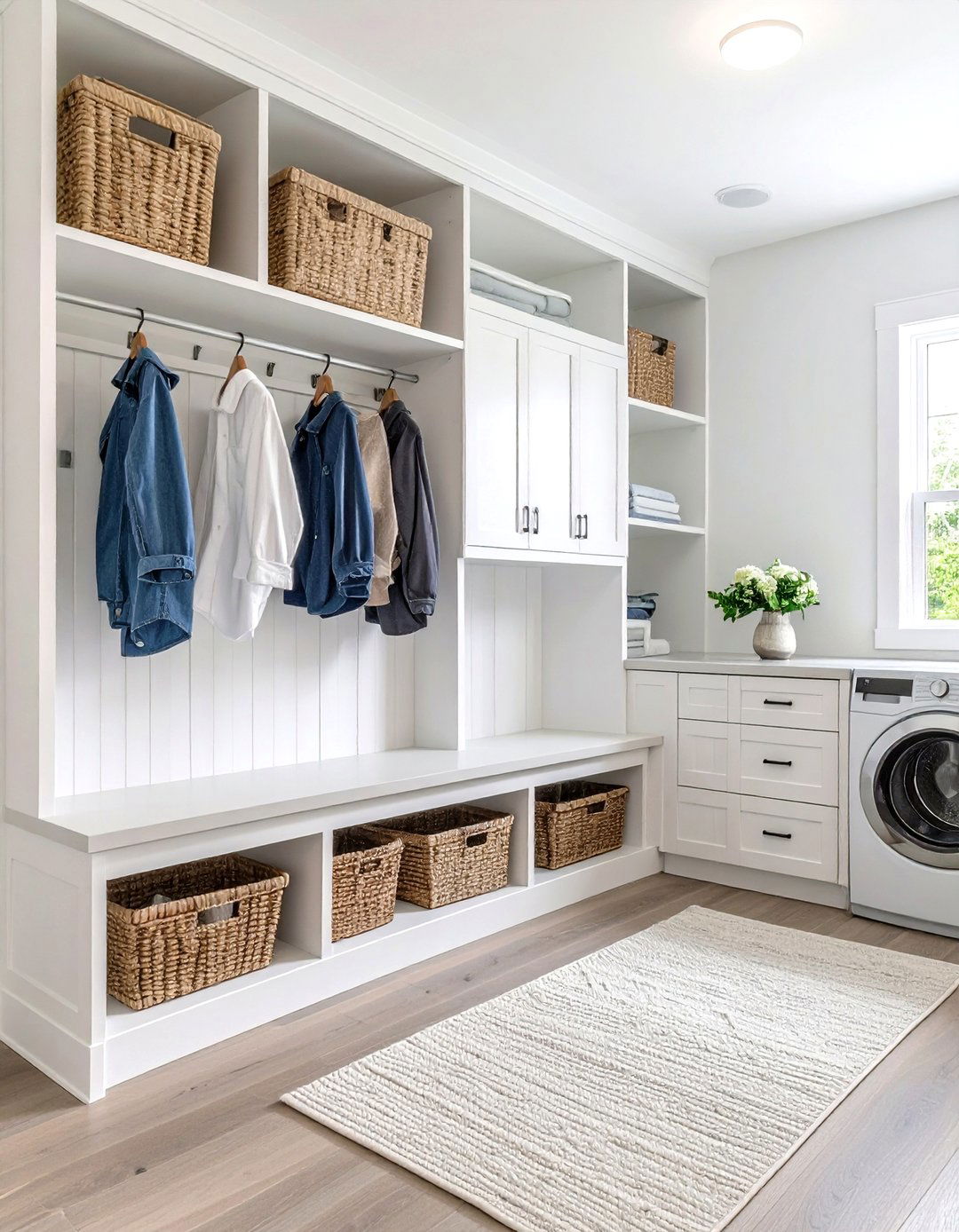 White Mudroom Laundry Combo - 24 White Laundry Room Ideas