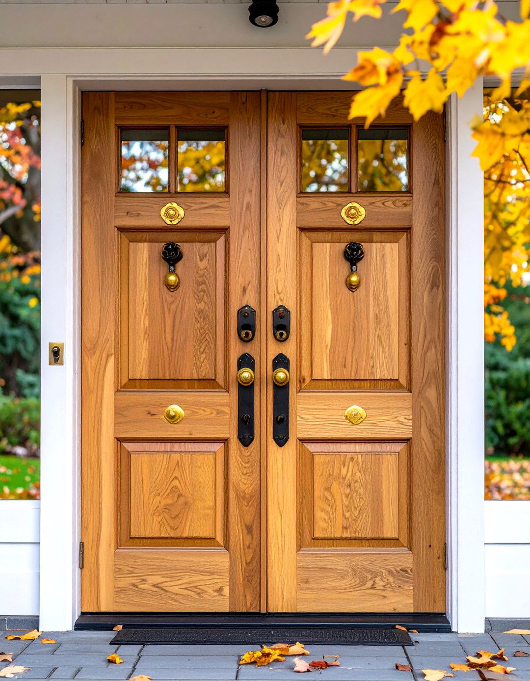 White Oak Door with Brass Hardware Ensemble - 24 White Oak Front Door Ideas