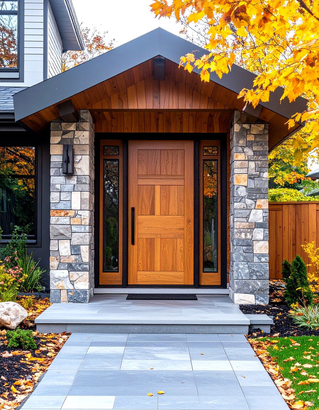 White Oak Door with Mixed Material Accents - 24 White Oak Front Door Ideas