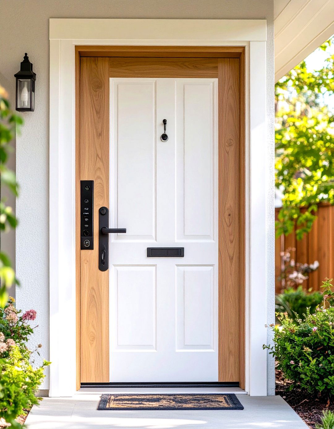 White Oak Door with Smart Lock Integration - 24 White Oak Front Door Ideas