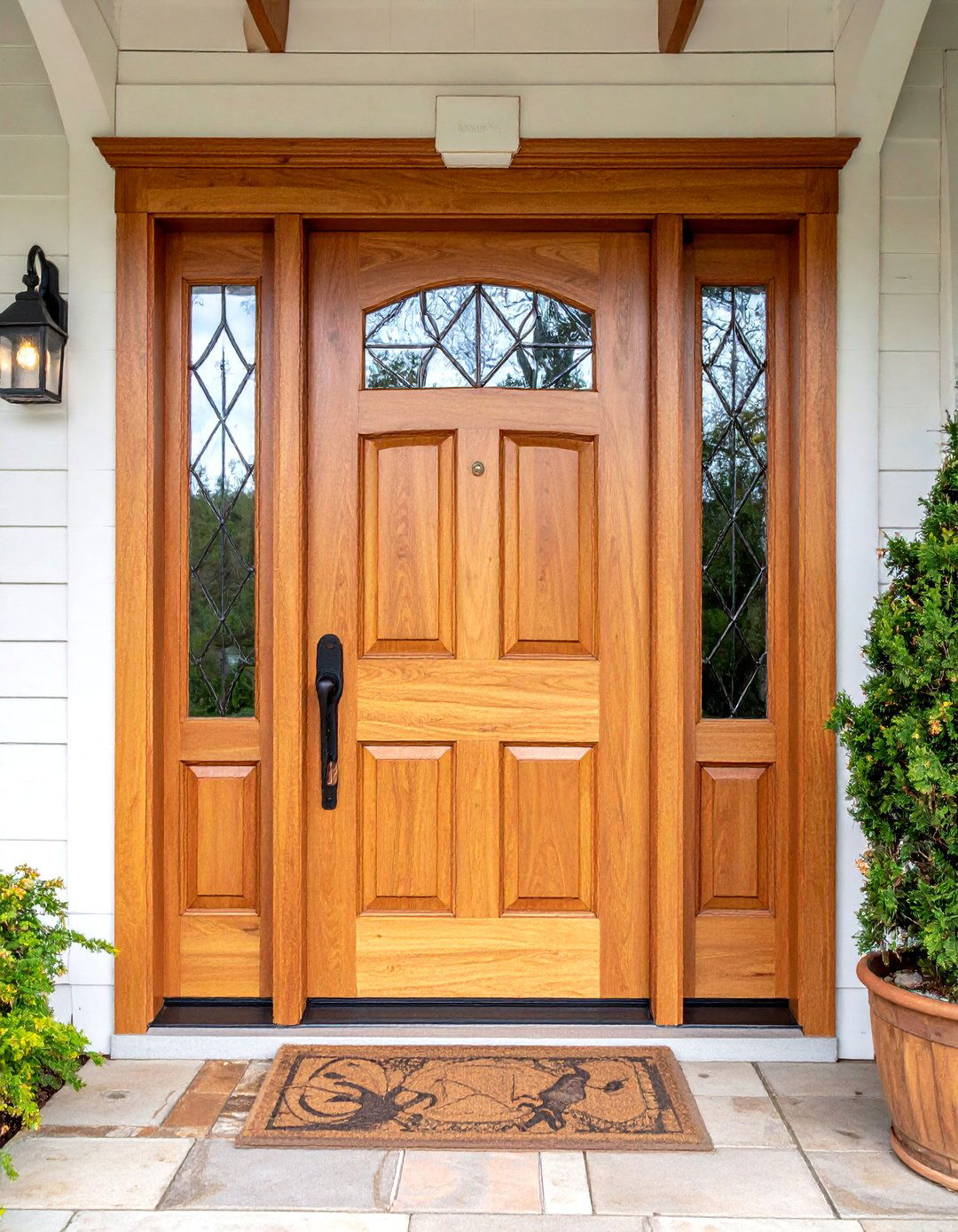 White Oak Front Door with Decorative Glass Inserts - 24 White Oak Front Door Ideas