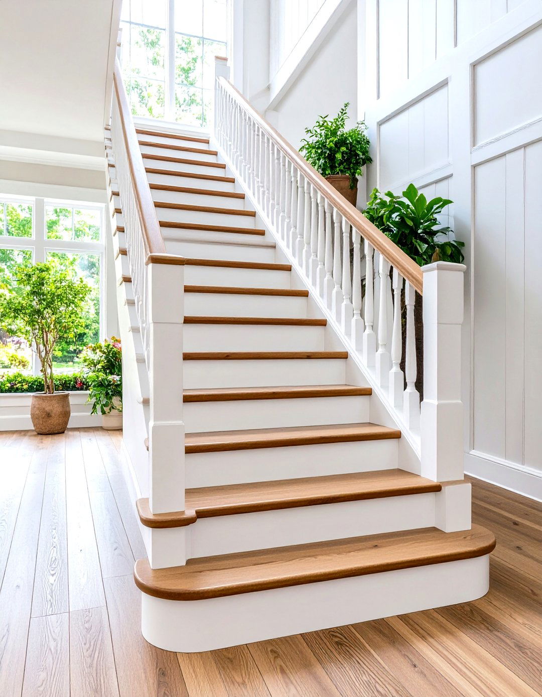 White Oak Staircase with White Painted Risers - 24 White Oak Staircase Ideas