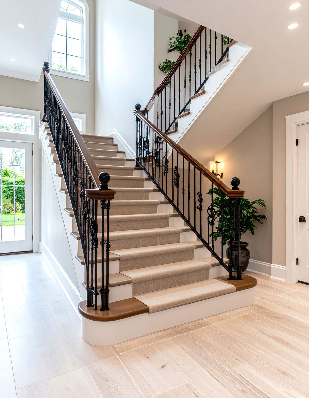 White Oak Staircase with Wrought Iron Balusters - 24 White Oak Staircase Ideas