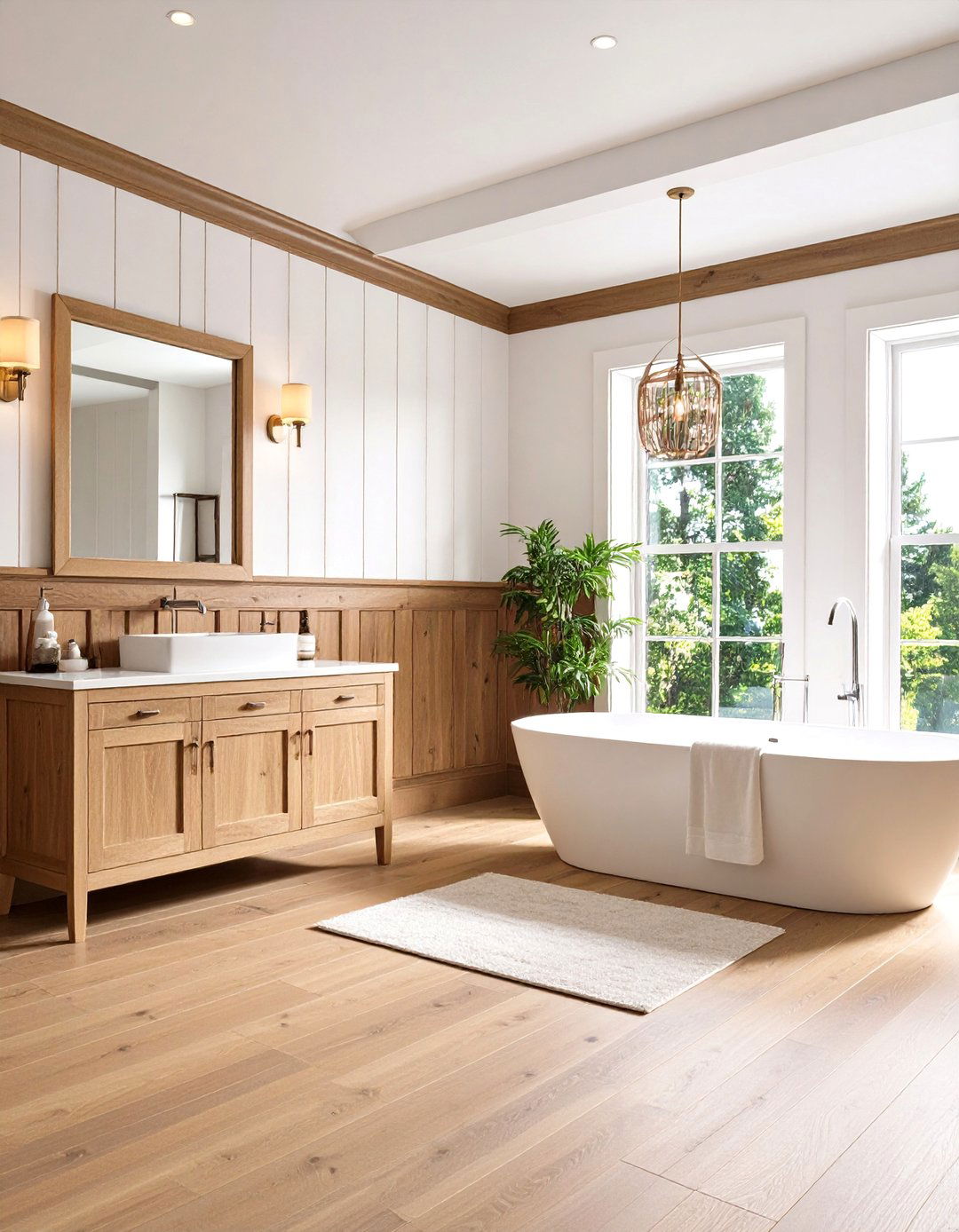 White Painted Walls with Brown Wainscoting - 24 Brown and White Bathroom Ideas