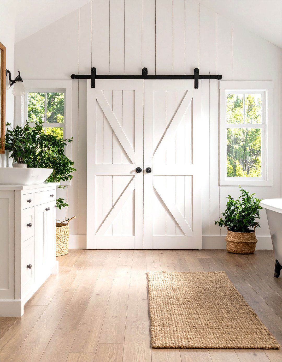 White Painted Wood Bathroom Barn Door - 24 Bathroom Barn Door Ideas