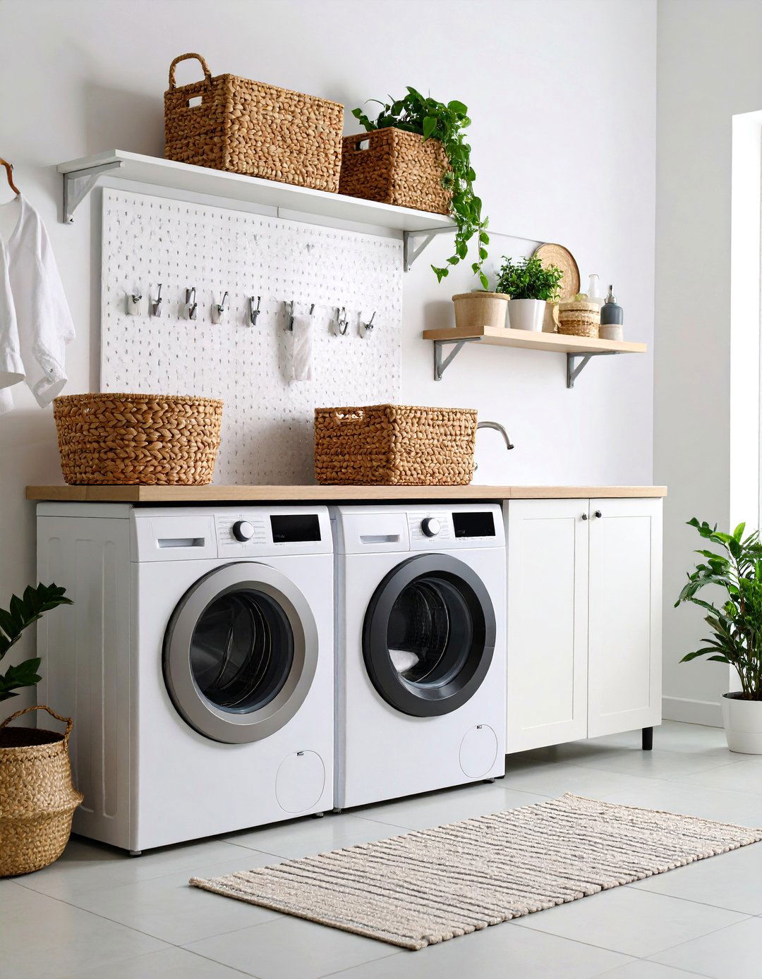 White Pegboard Organization Wall - 24 White Laundry Room Ideas