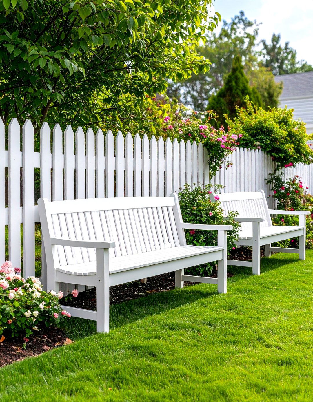 White Privacy Fence with Integrated Seating - 24 White Privacy Fence Ideas