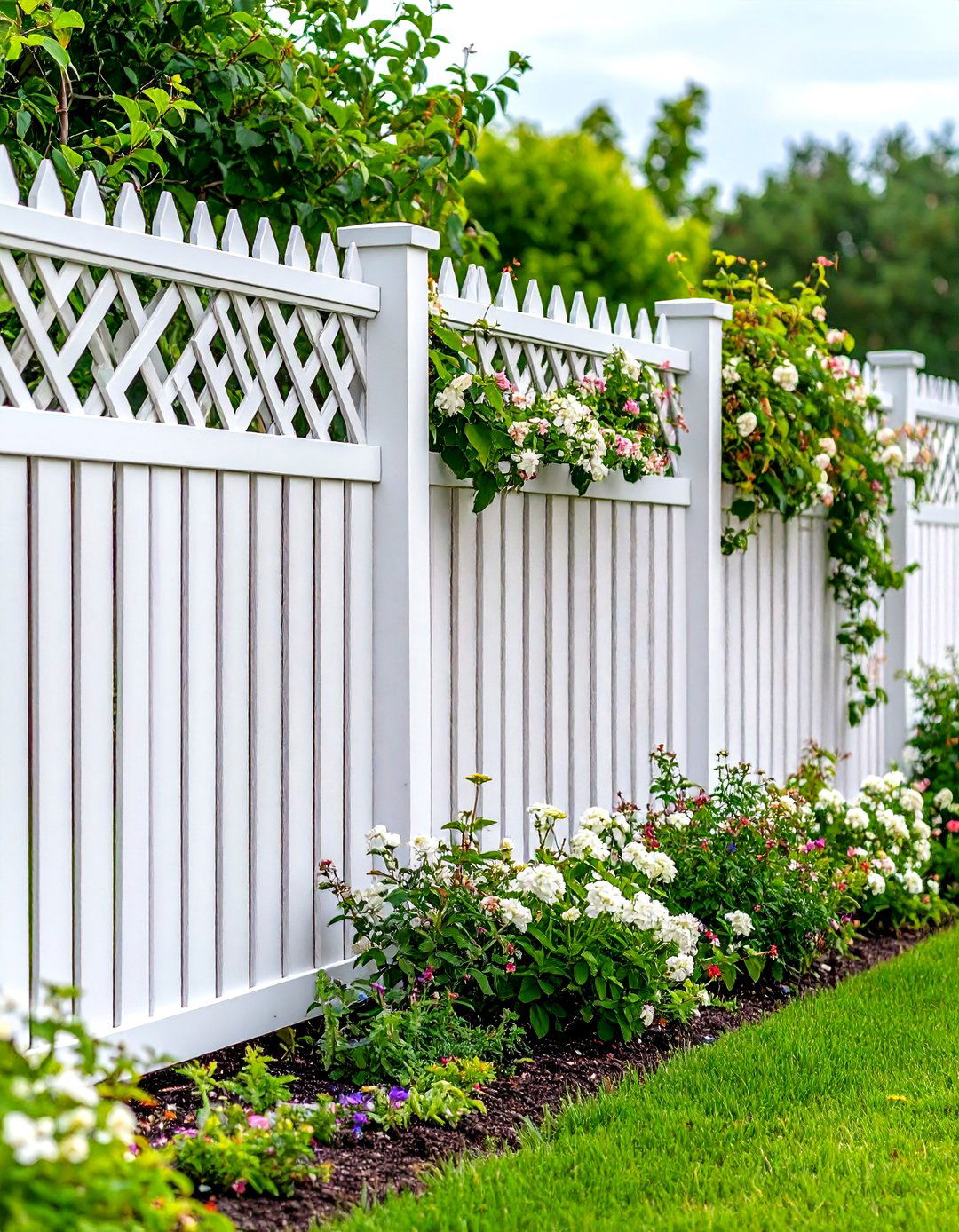 White Privacy Fence with Trellis Sections - 24 White Privacy Fence Ideas