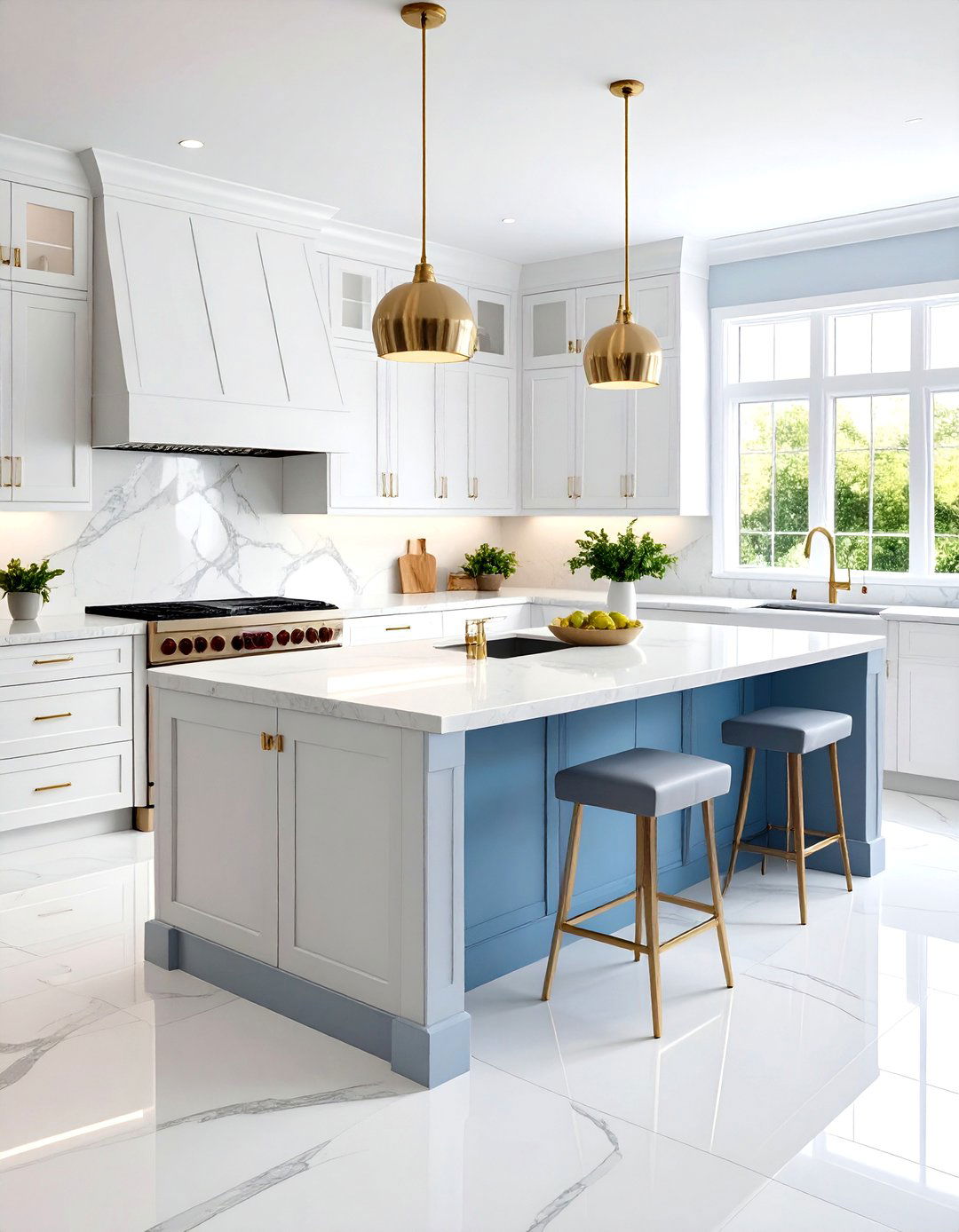 White Quartzite Natural Stone Floors - 24 White Kitchen Floor Ideas