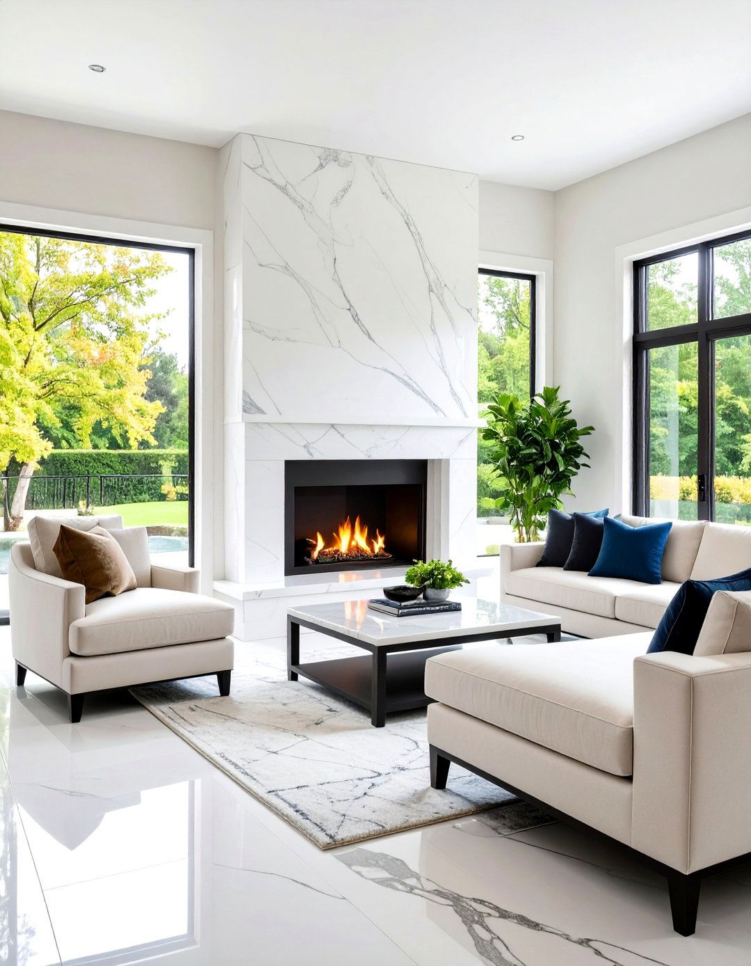 White Quartzite with Black Veining - 24 Black and White Fireplace Ideas
