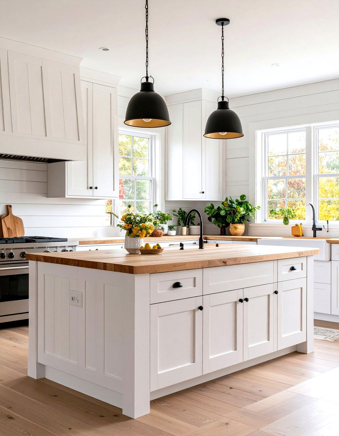 White Shiplap Island with Farmhouse Sink Integration - 24 Kitchen Shiplap Ideas With Kitchen Island Ideas