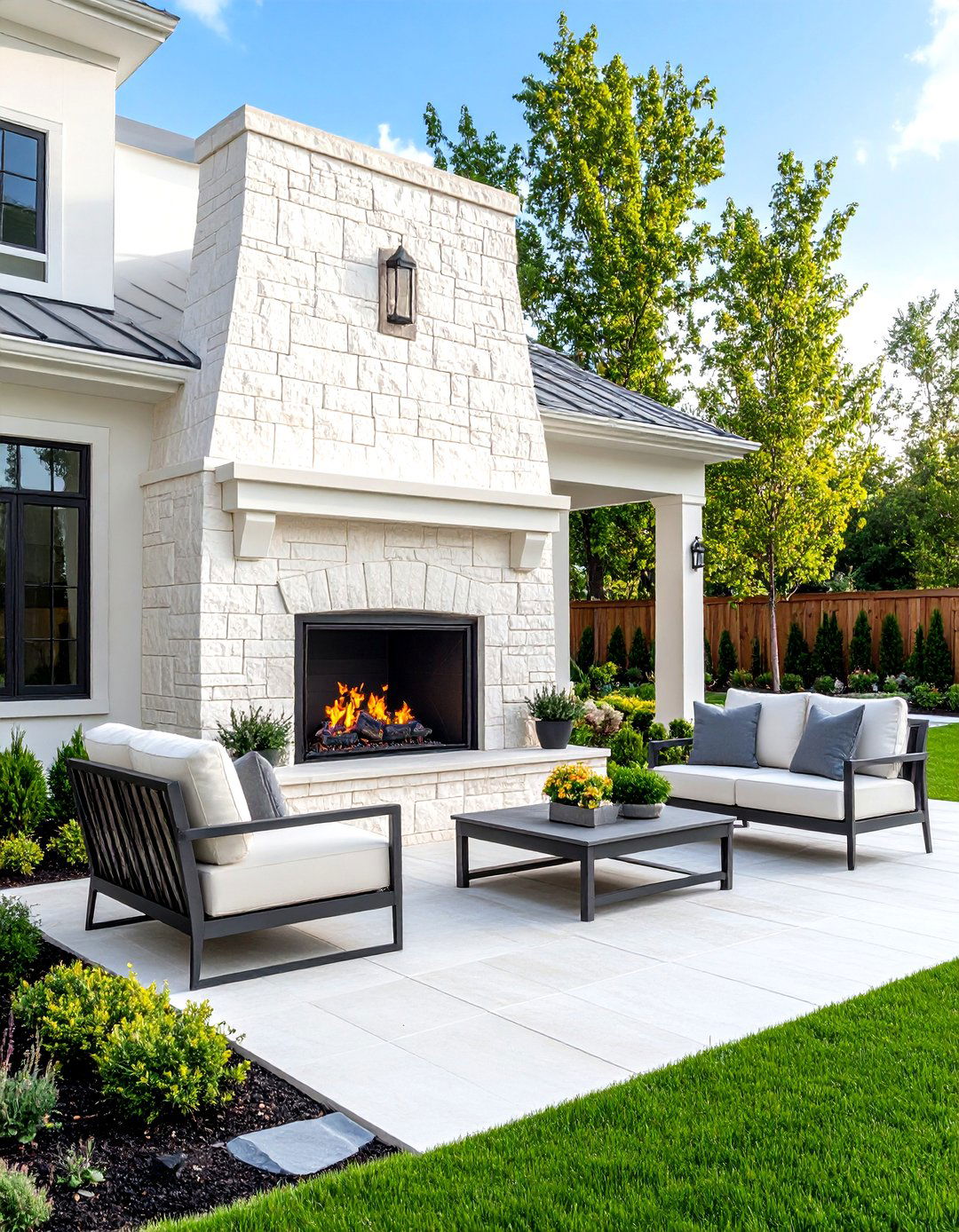 White Stone Outdoor Fireplace Design - 24 White Stone Fireplace Ideas