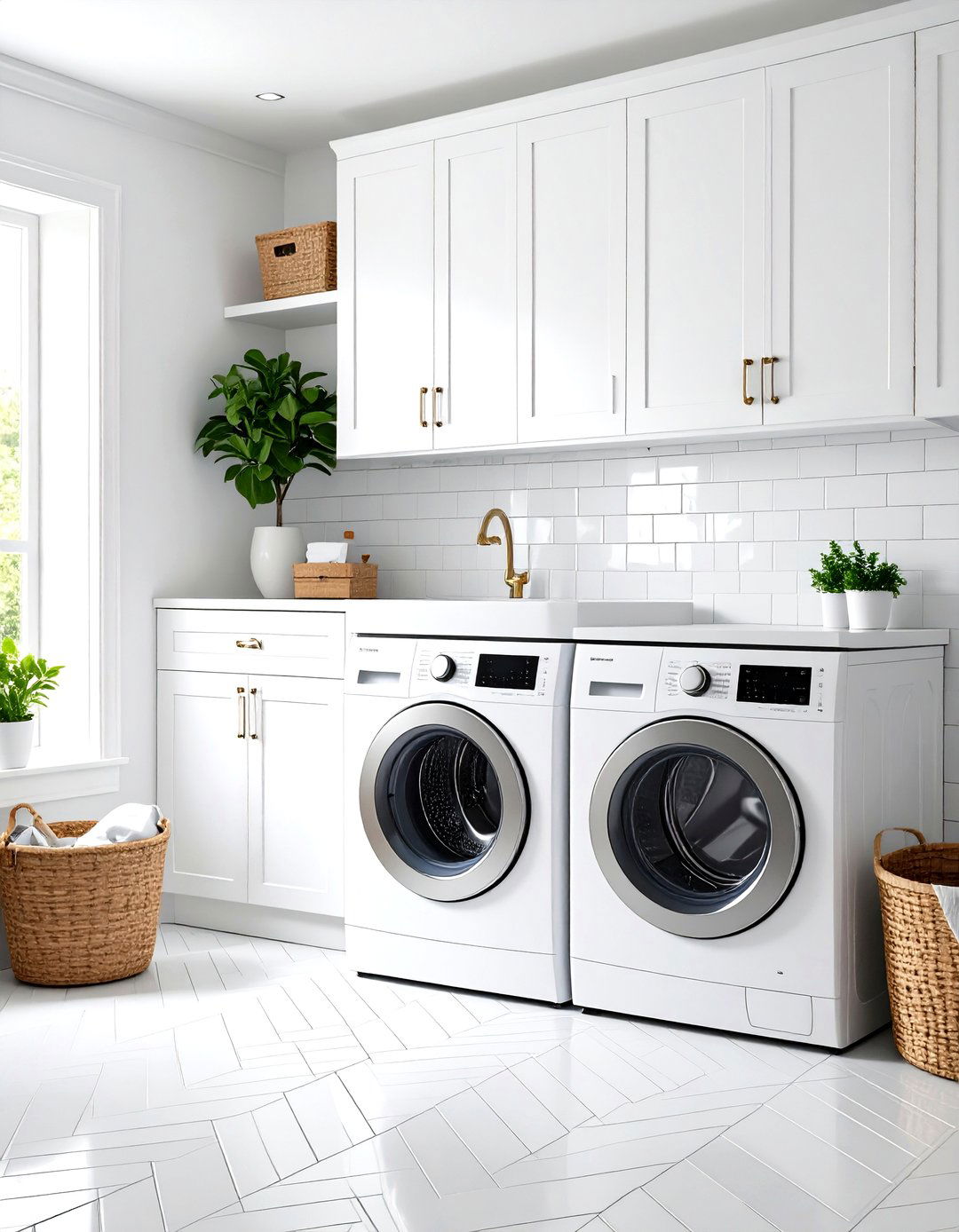 White Subway Tile Backsplash - 24 White Laundry Room Ideas
