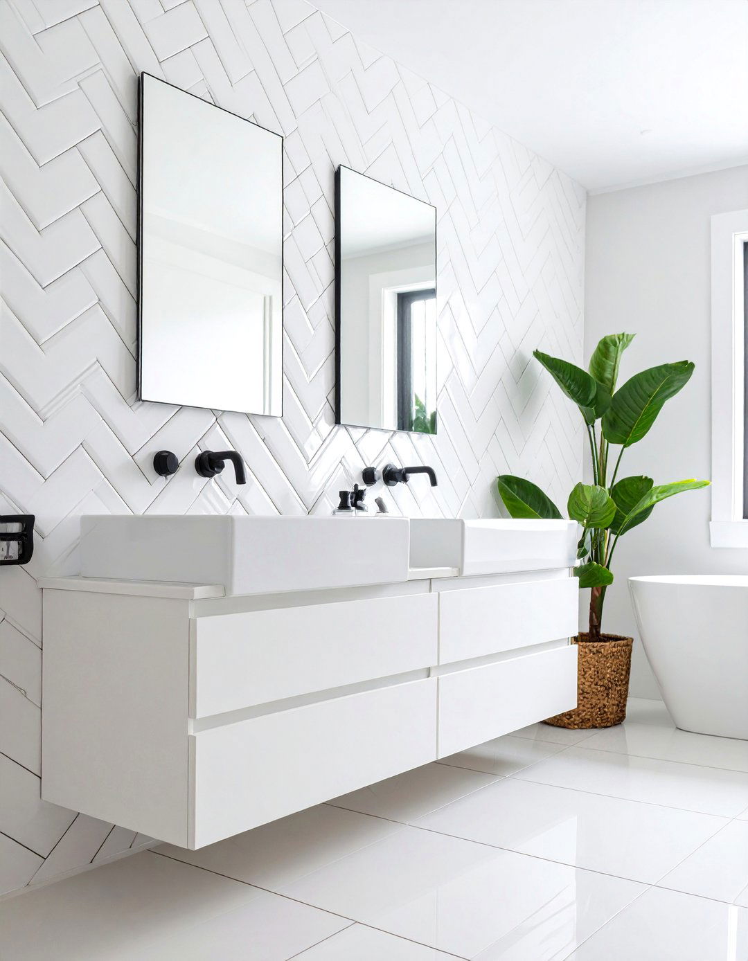 White Subway Tile Herringbone Patterns - 24 Bathroom Tile Ideas